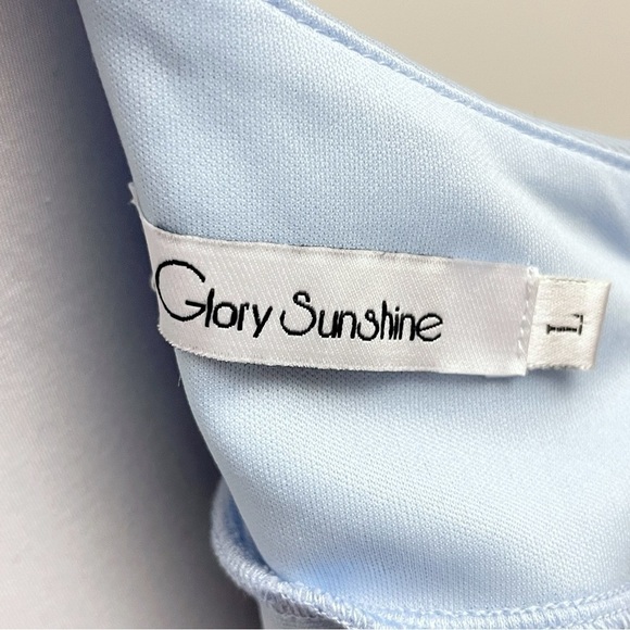 Glory Sunshine Baby Blue Deep V Neck A Line Pleated Mini Cocktail Party Dress XL - Picture 9 of 11